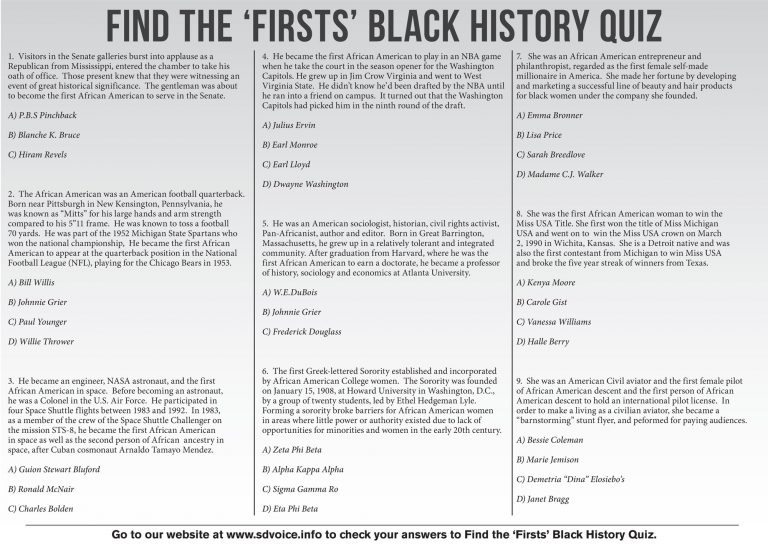 Find The “Firsts” Black History Quiz