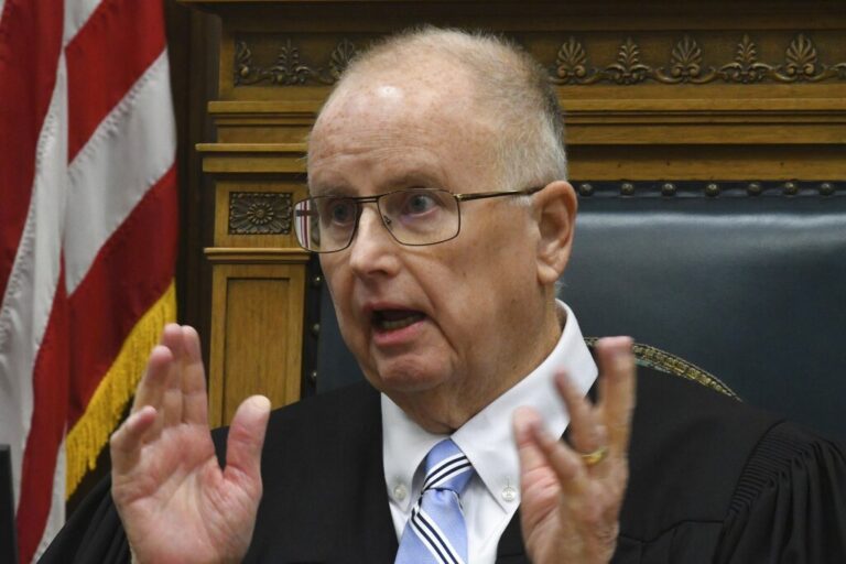 A photo of Judge Bruce Schroeder talking during the Rittenhouse trial