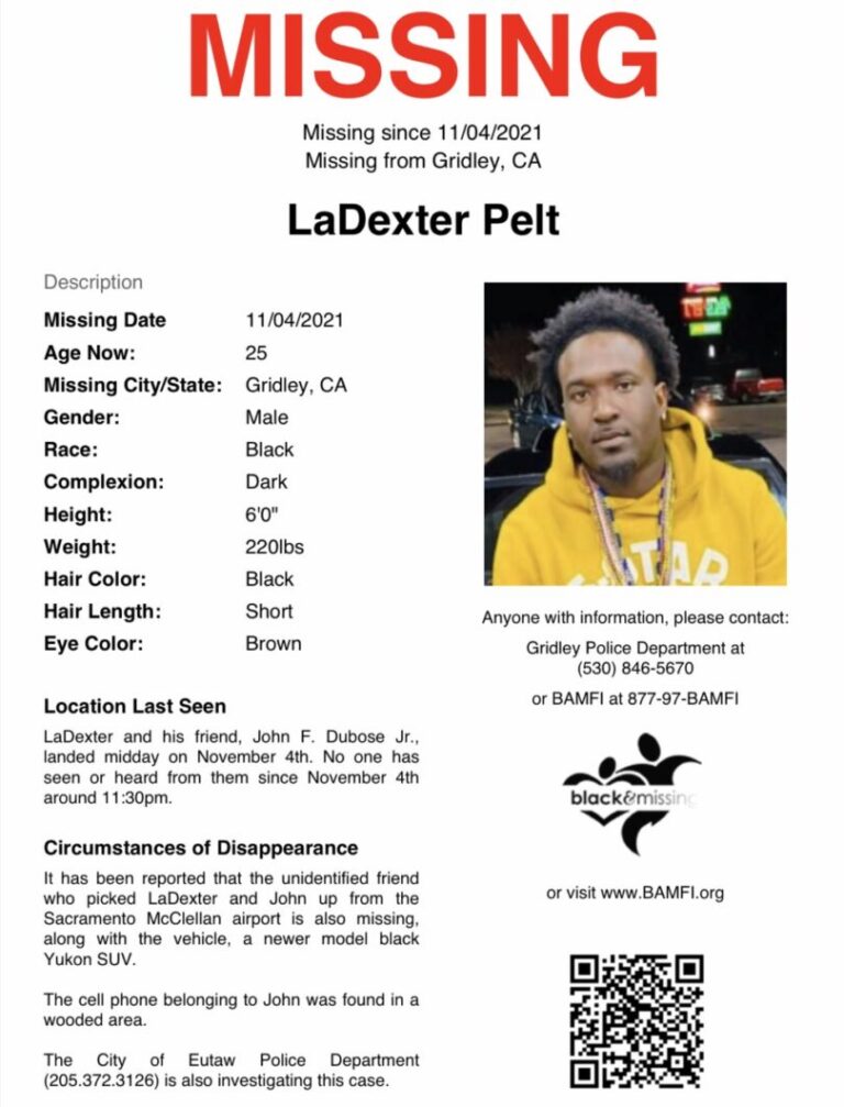 A missing poster for missing man LaDexter Pelt