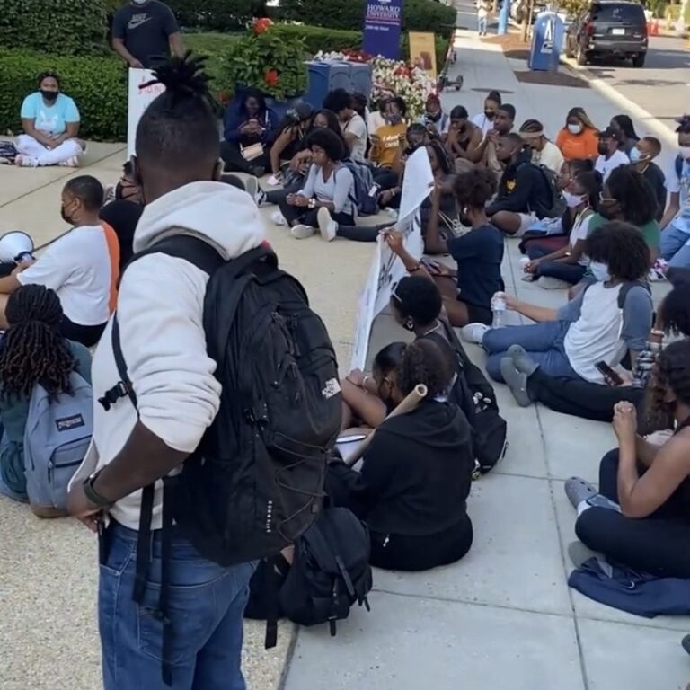 A photo of students doing a sit-in protest at Howard University
