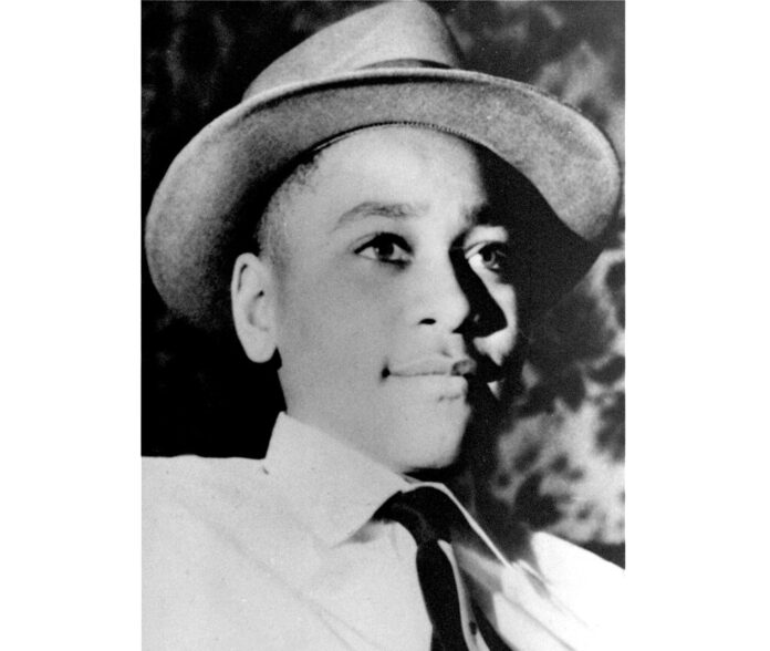 An undated black and white photo of Emmett Till