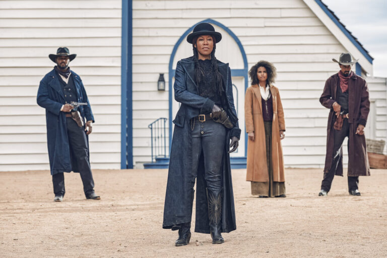 This image released by Netflix shows Regina King, center, from the film 