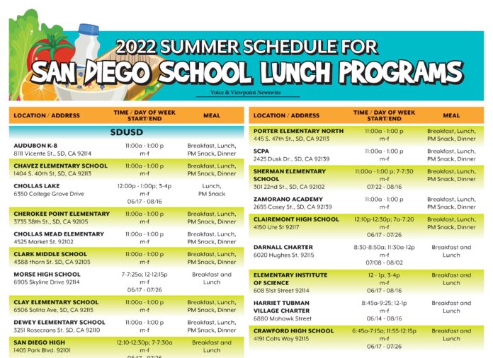 San Diego School Lunch Programs 2022 Summer Schedule