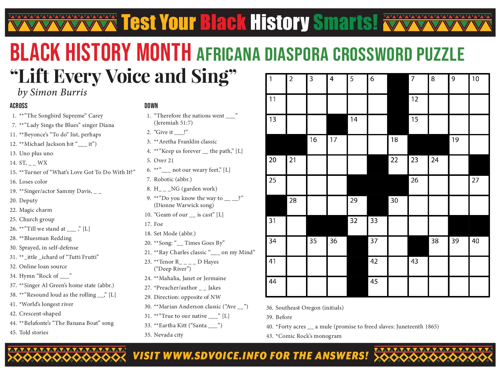 Black History Month II Crossword Puzzle