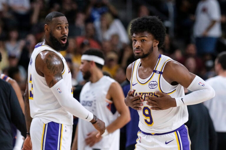 LeBron and Son Bronny James Play Together For The First Time In A Preseason Game For The Lakers